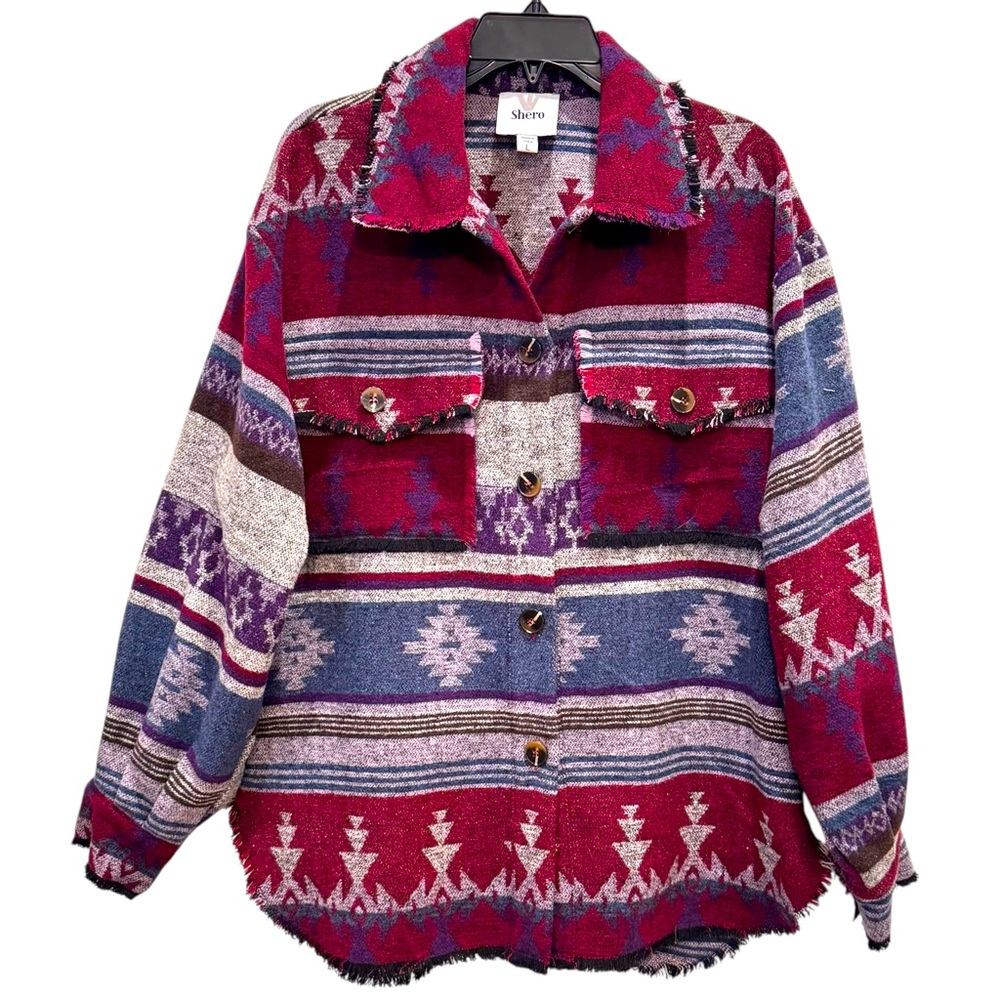 NEW Shero Women's Large Aztec Print Shacket Pockets Raw Hem
Southwestern